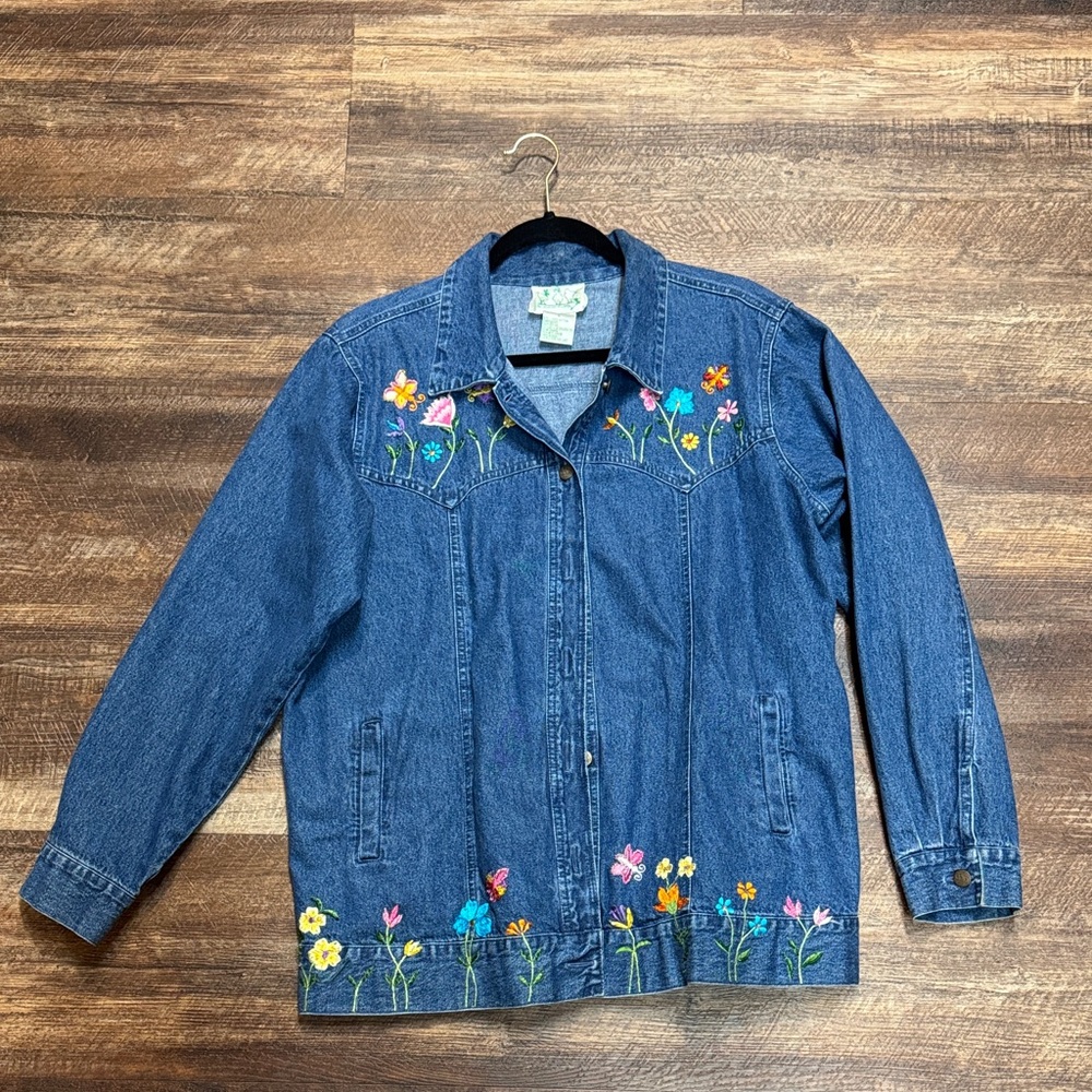 THE QUACKER FACTORY Blue Denim Jean Butterfly & Floral Embroidered
Jacket Coat